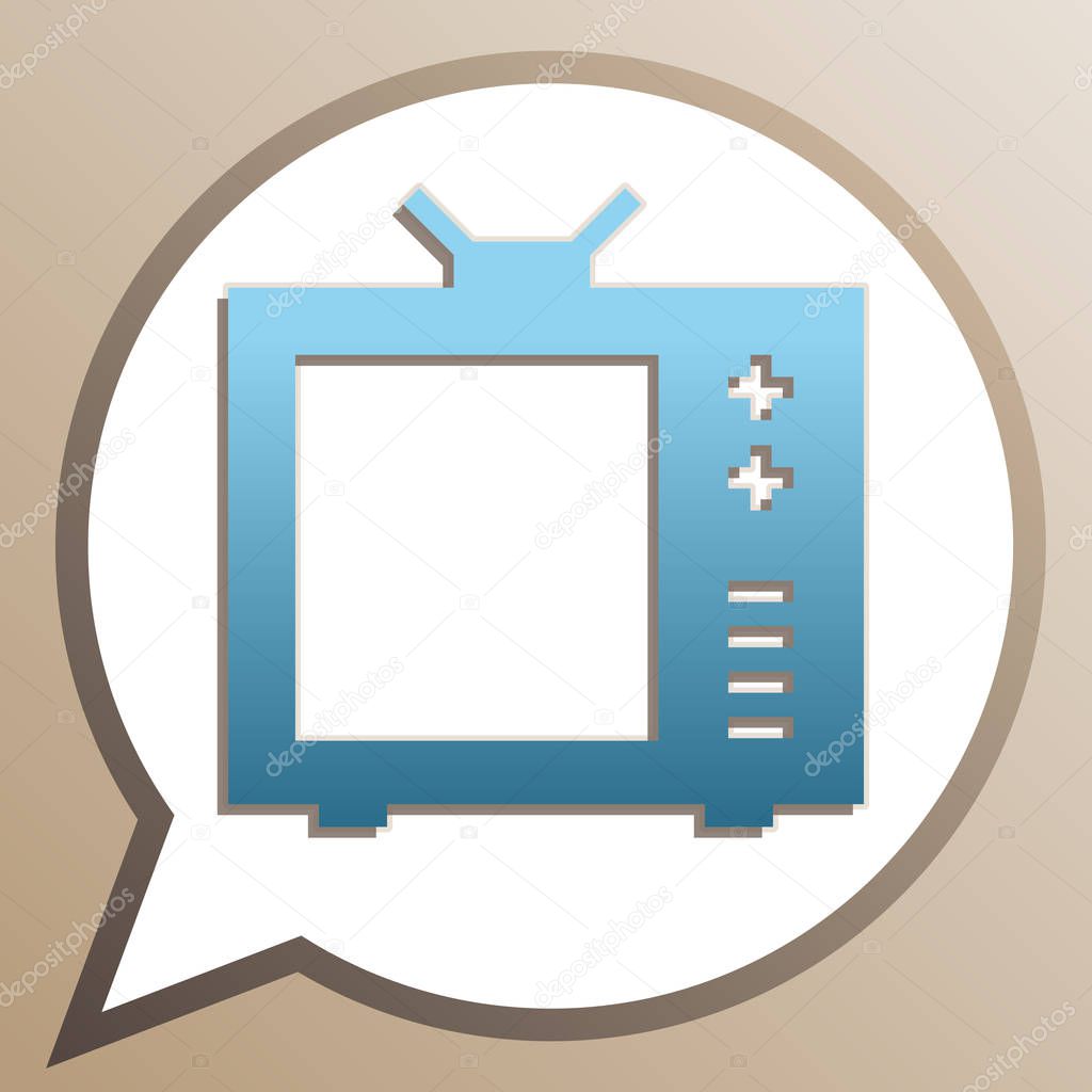 TV sign illustration. Bright cerulean icon in white speech ballo