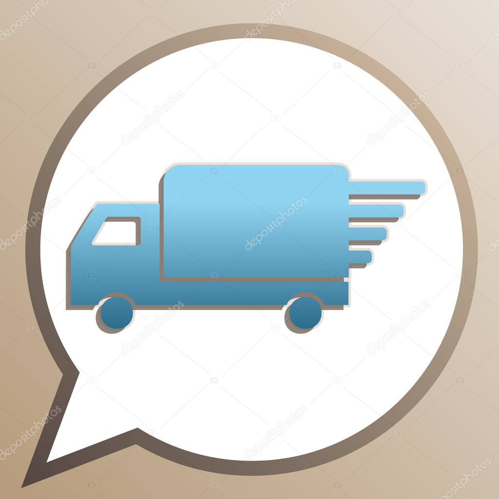 Delivery sign illustration. Bright cerulean icon in white speech