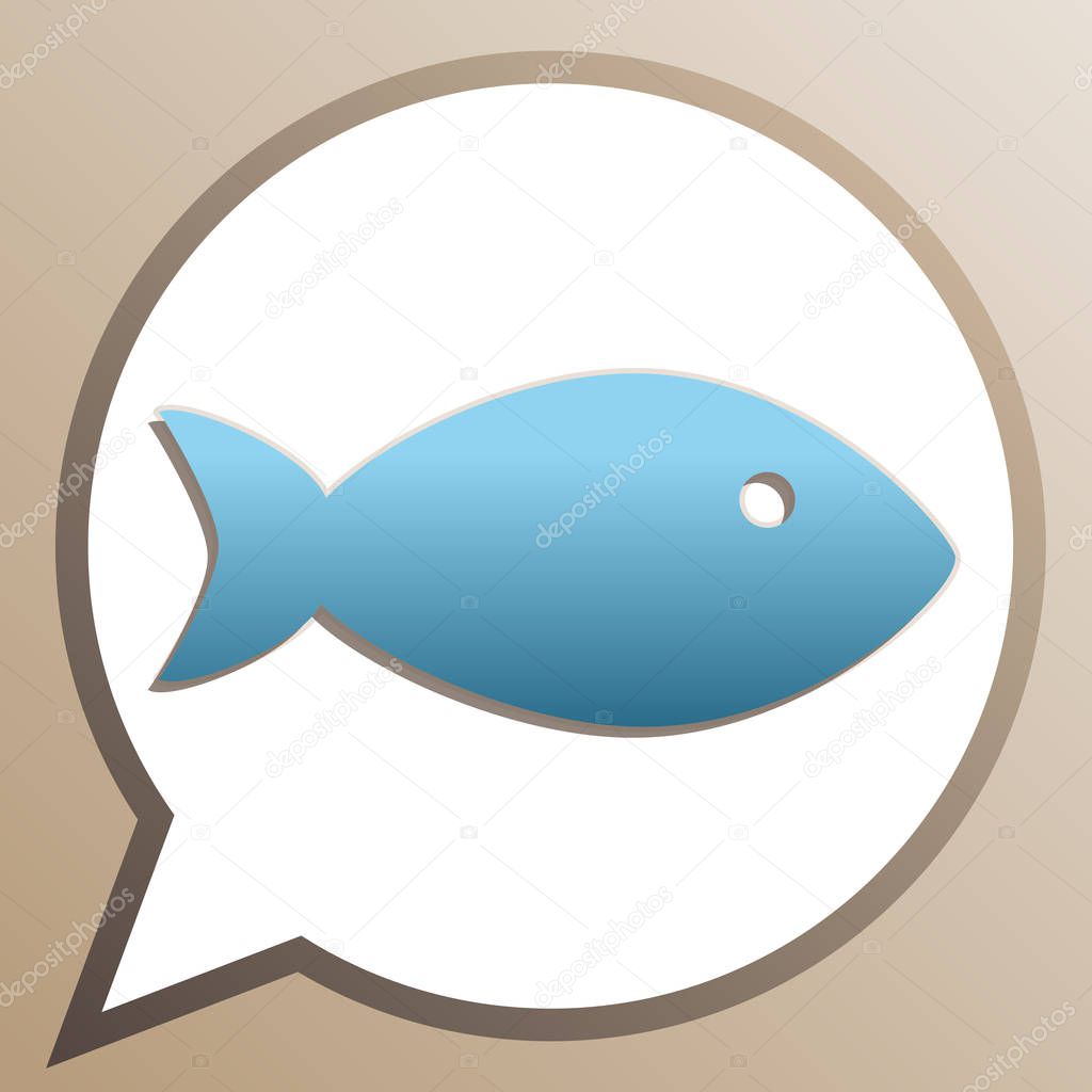 Fish sign illustration. Bright cerulean icon in white speech bal
