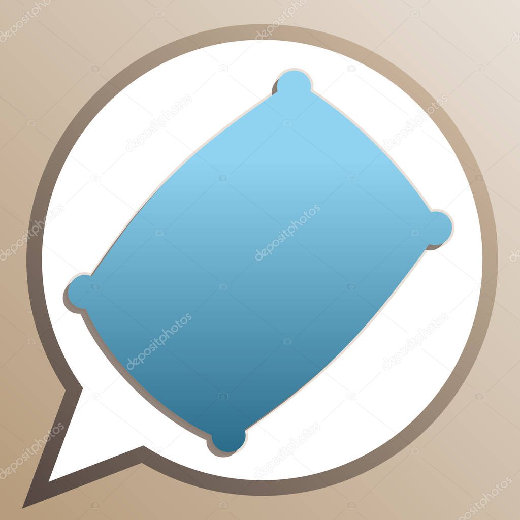 Pillow sign illustration. Bright cerulean icon in white speech b