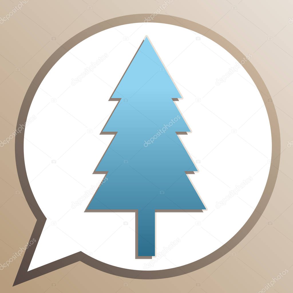 New year tree sign. Bright cerulean icon in white speech balloon