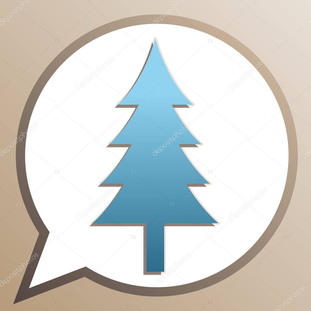New year tree sign. Bright cerulean icon in white speech balloon