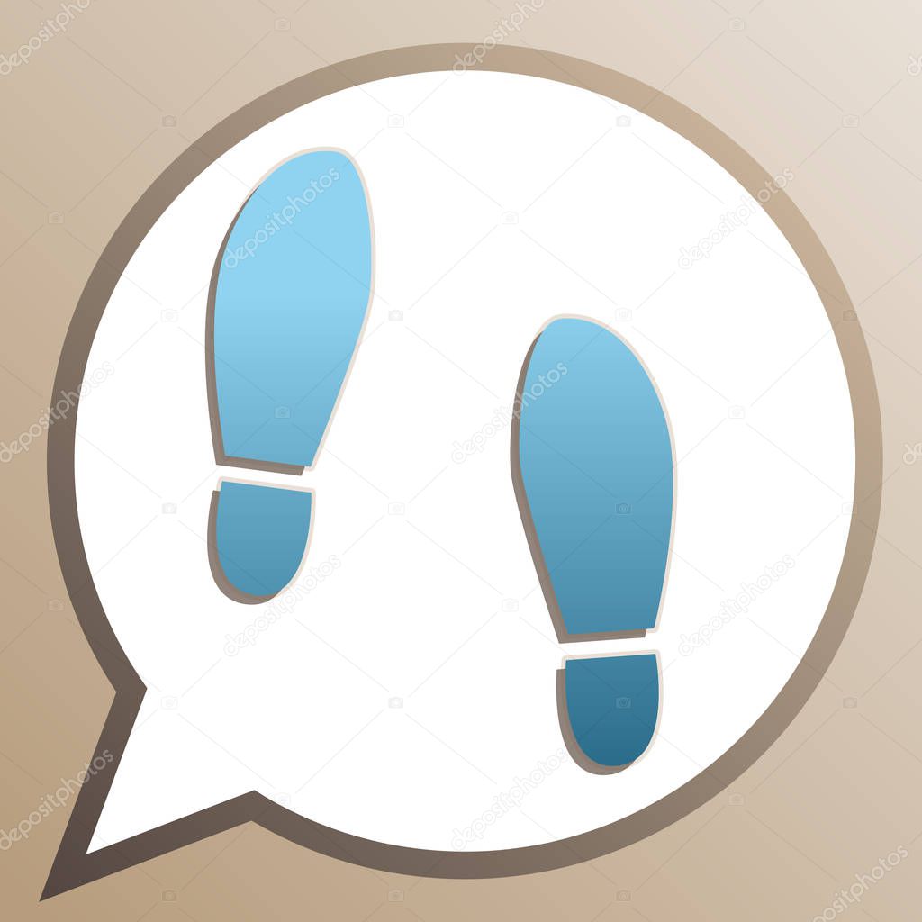 Imprint soles shoes sign. Bright cerulean icon in white speech b
