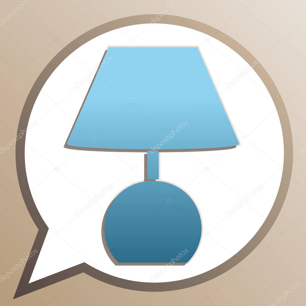 Lamp sign illustration. Bright cerulean icon in white speech bal