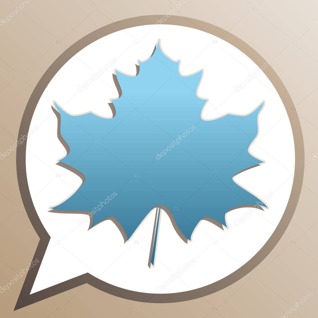 Maple leaf sign. Bright cerulean icon in white speech balloon at