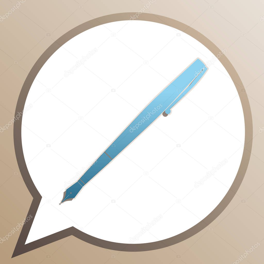 Pen sign illustration. Bright cerulean icon in white speech ball