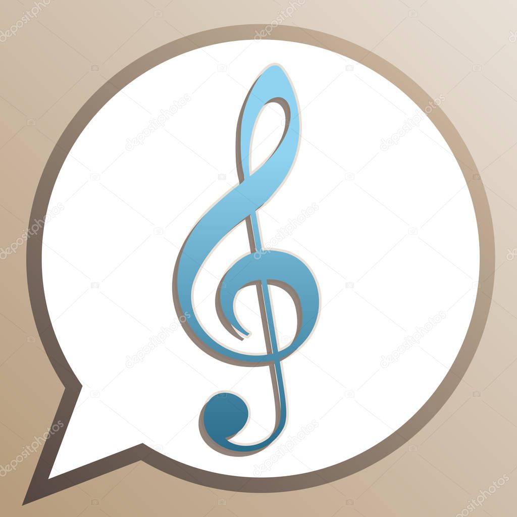 Music violin clef sign. G-clef. Treble clef. Bright cerulean ico