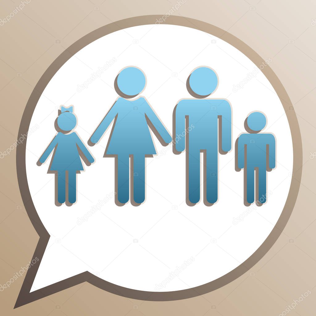 Family sign illustration. Bright cerulean icon in white speech b