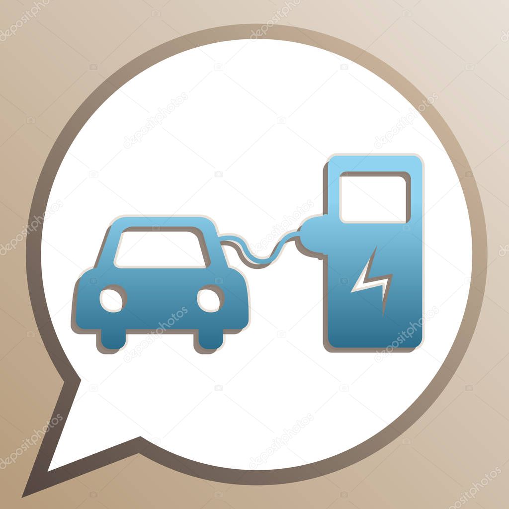 Electric car battery charging sign. Bright cerulean icon in whit