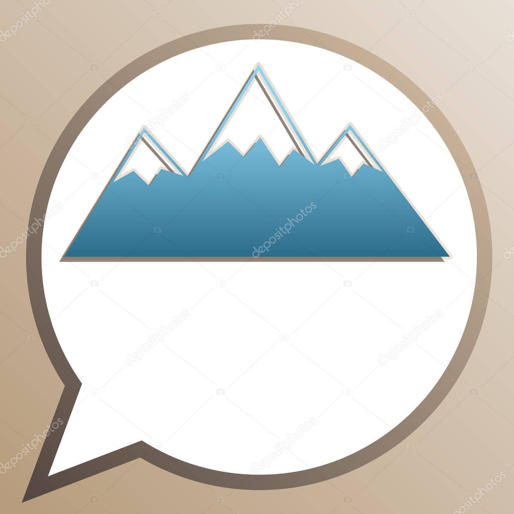 Mountain sign illustration. Bright cerulean icon in white speech