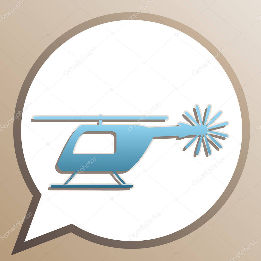 Helicopter sign illustration. Bright cerulean icon in white spee