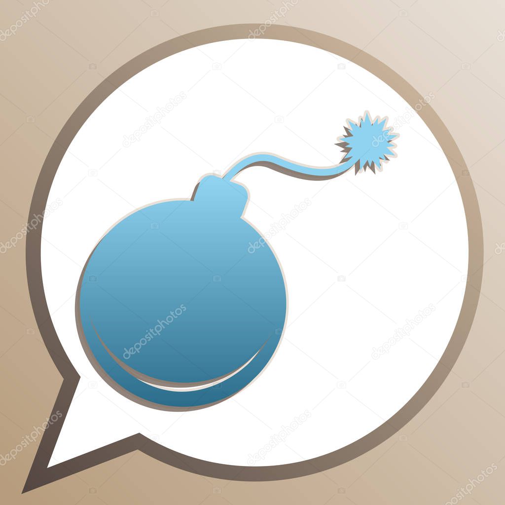 Bomb sign illustration. Bright cerulean icon in white speech bal