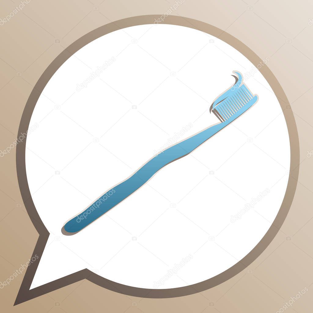 Toothbrush with applied toothpaste portion. Bright cerulean icon