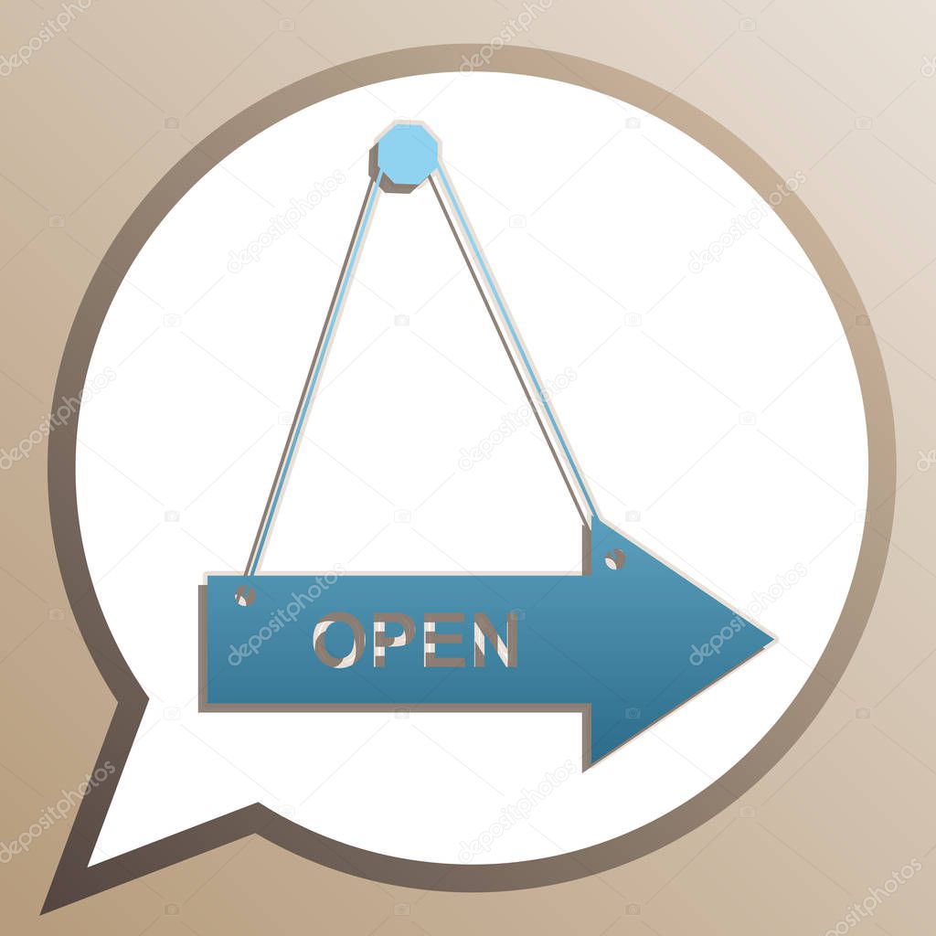 Open sign illustration. Bright cerulean icon in white speech bal