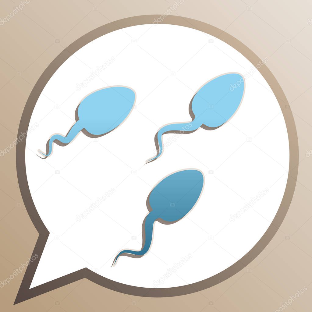 Sperms sign illustration. Bright cerulean icon in white speech b