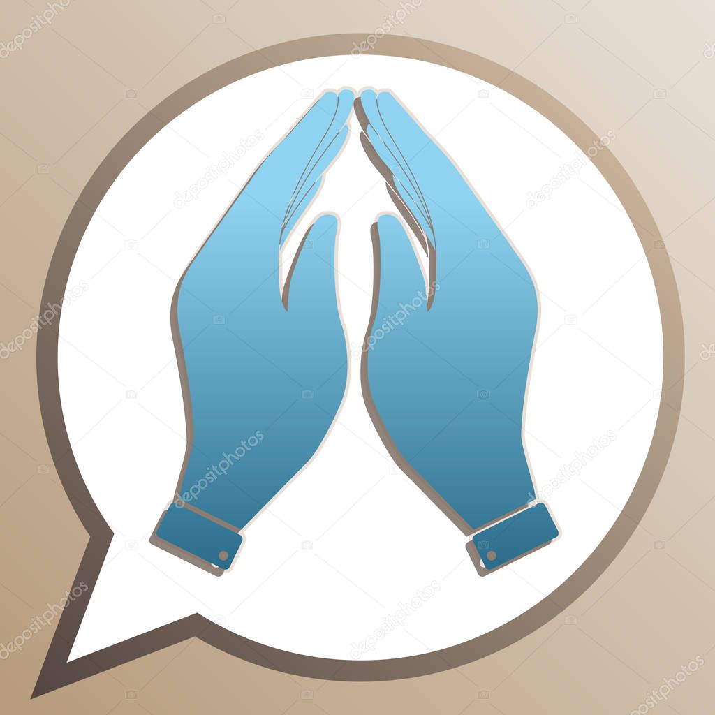 Hand icon illustration. Prayer symbol. Bright cerulean icon in w