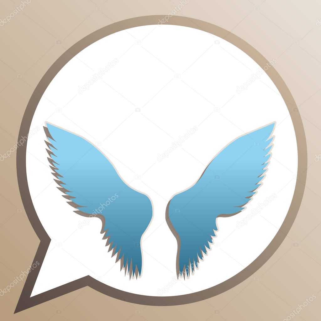 Wings sign illustration. Bright cerulean icon in white speech ba