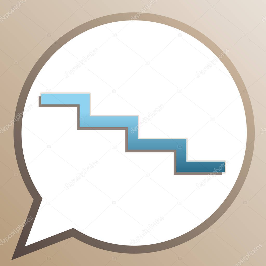Stair down sign. Bright cerulean icon in white speech balloon at
