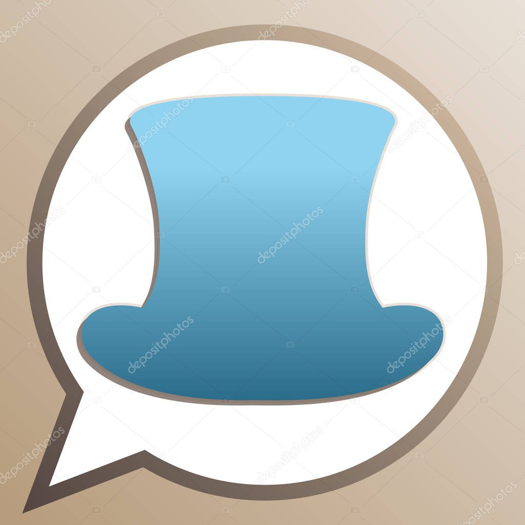 Top hat sign. Bright cerulean icon in white speech balloon at pa