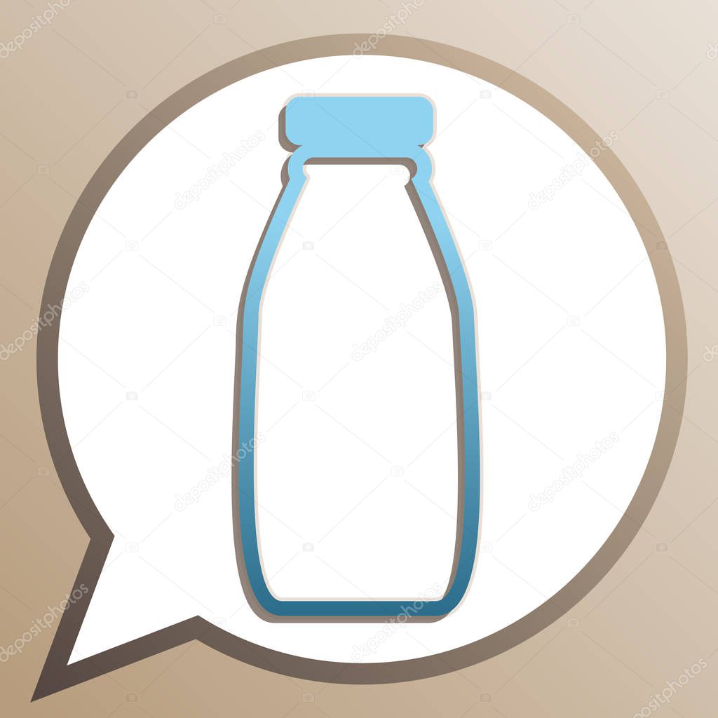 Milk bottle sign. Bright cerulean icon in white speech balloon a