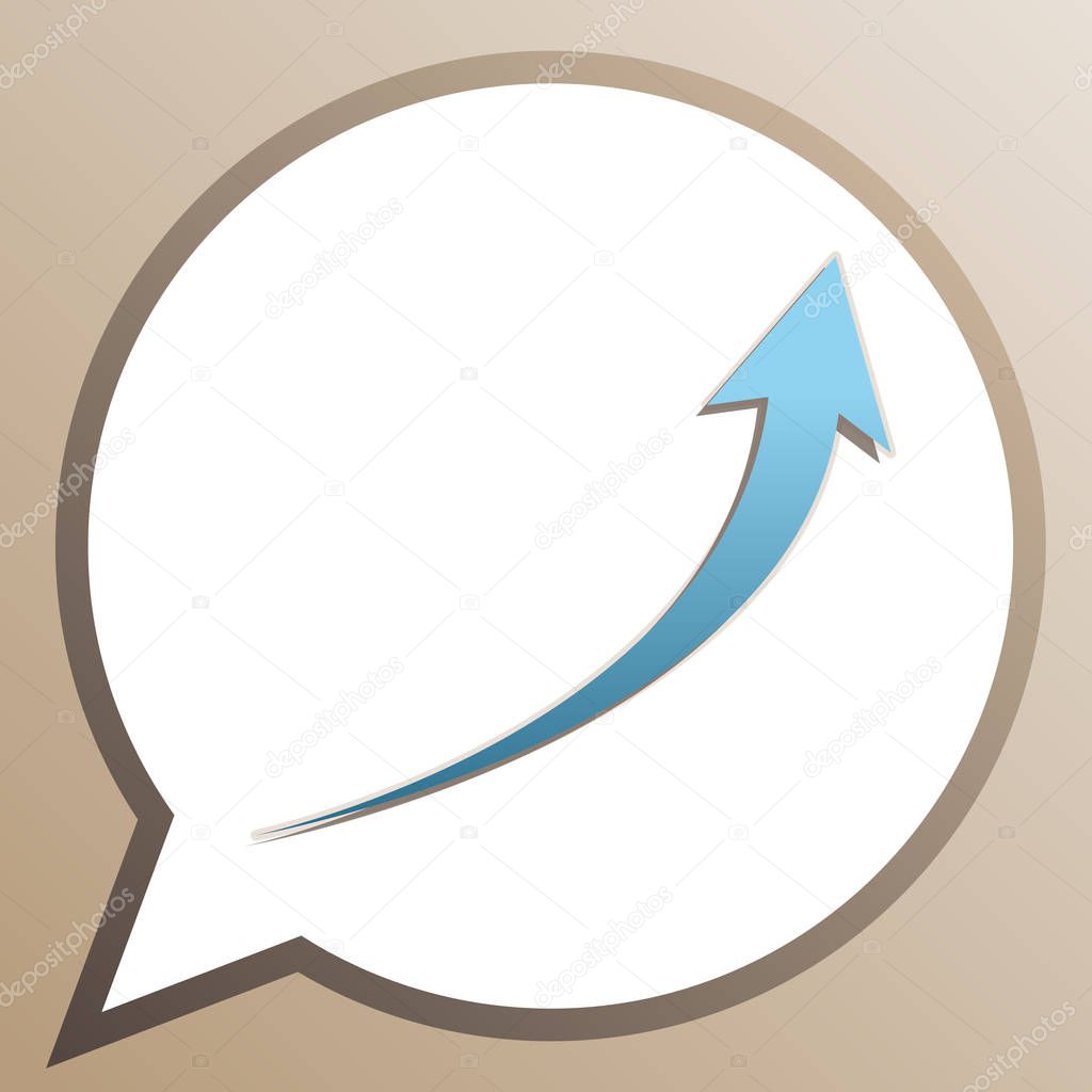 Growing arrow sign. Bright cerulean icon in white speech balloon