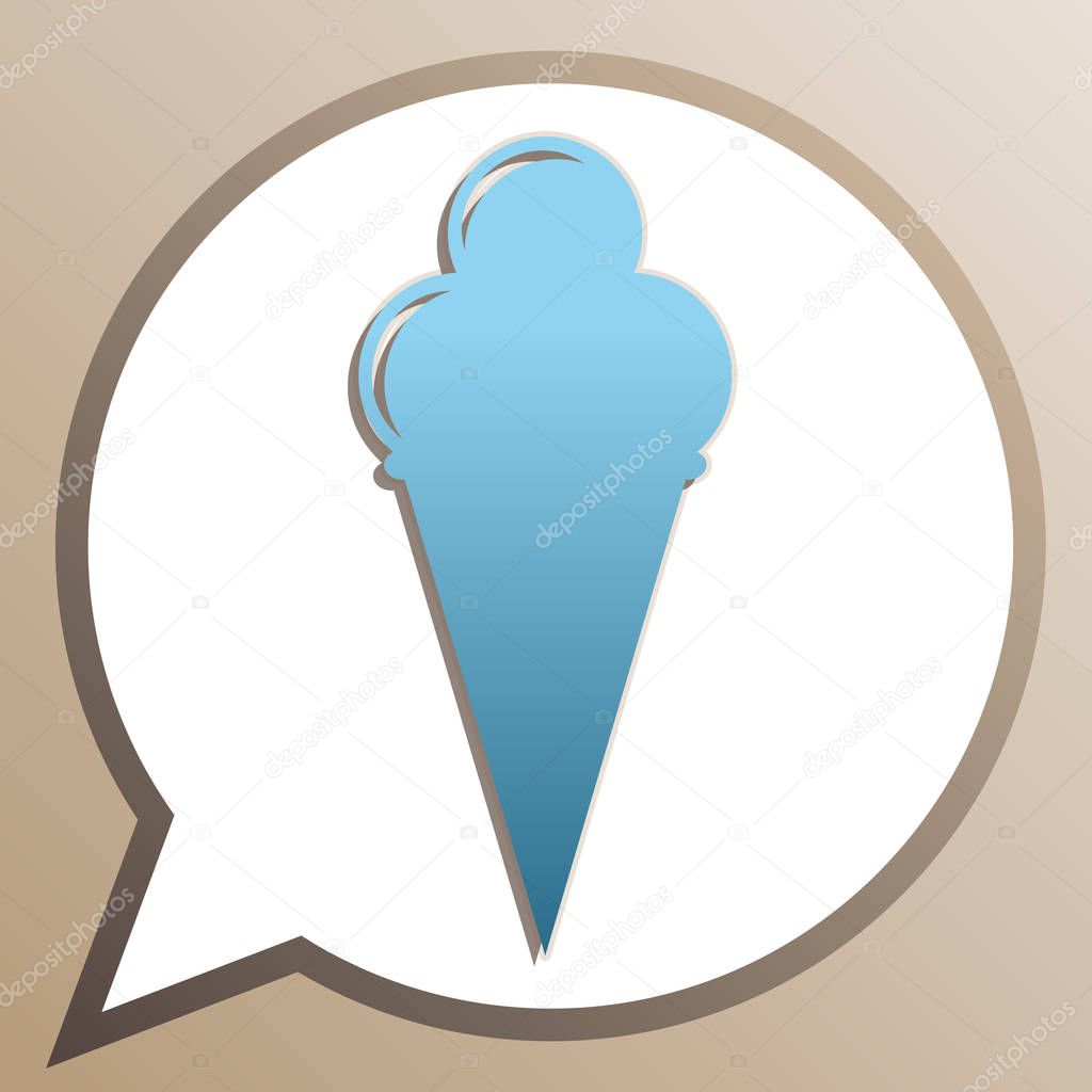Ice Cream sign. Bright cerulean icon in white speech balloon at 