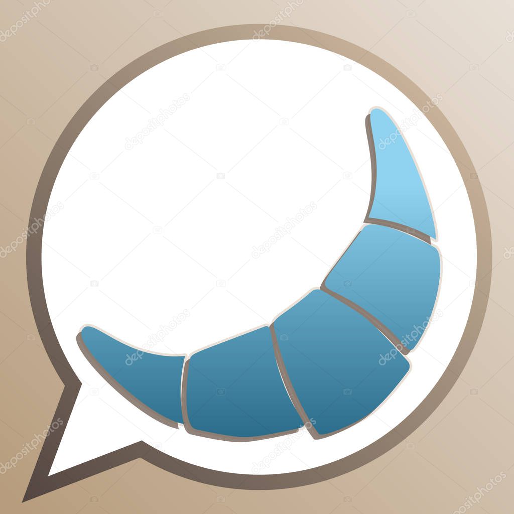 Croissant simple sign. Bright cerulean icon in white speech ball