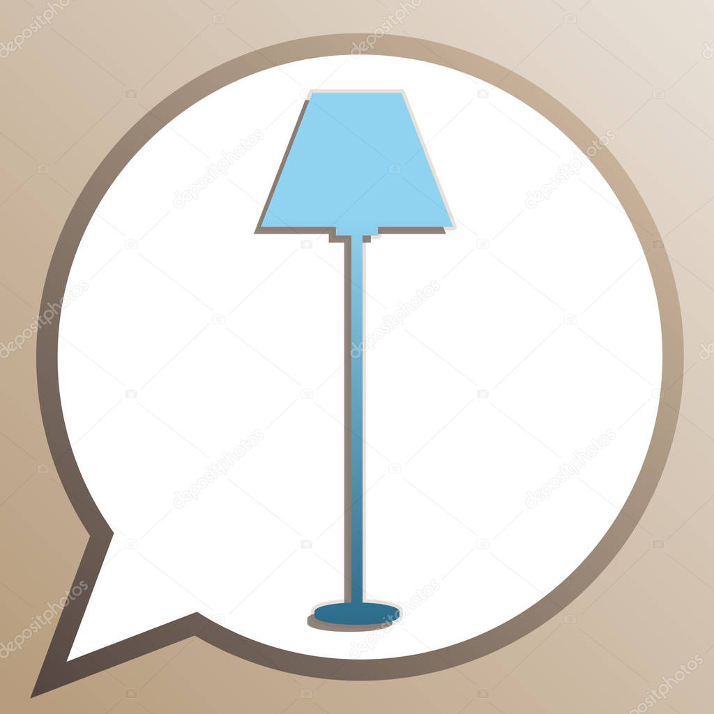 Lamp simple sign. Bright cerulean icon in white speech balloon a