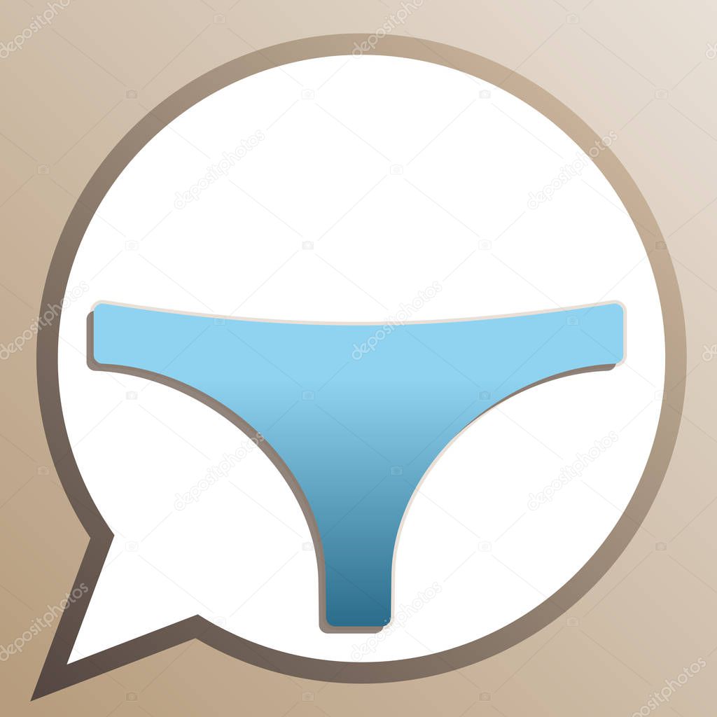 Women's panties sign. Bright cerulean icon in white speech ballo