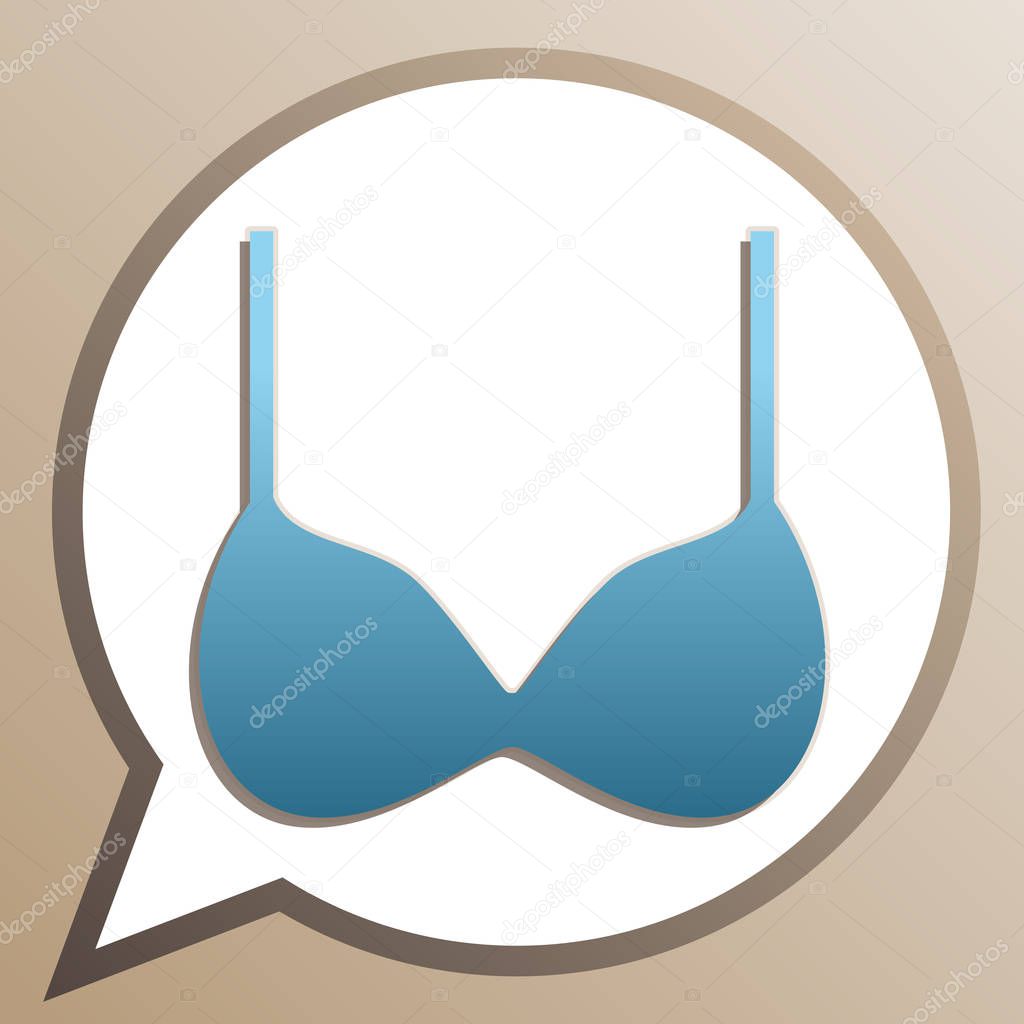 Bra simple sign. Bright cerulean icon in white speech balloon at