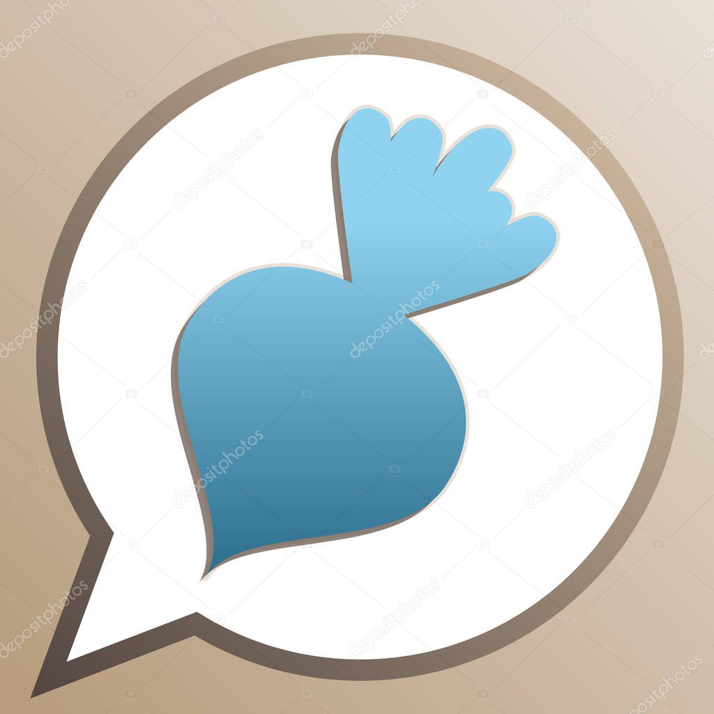 Beet simple sign. Bright cerulean icon in white speech balloon a