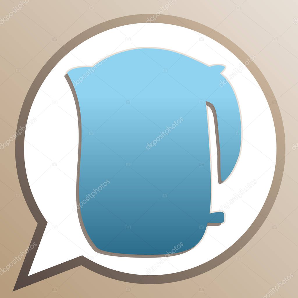 Electric kettle sign. Bright cerulean icon in white speech ballo