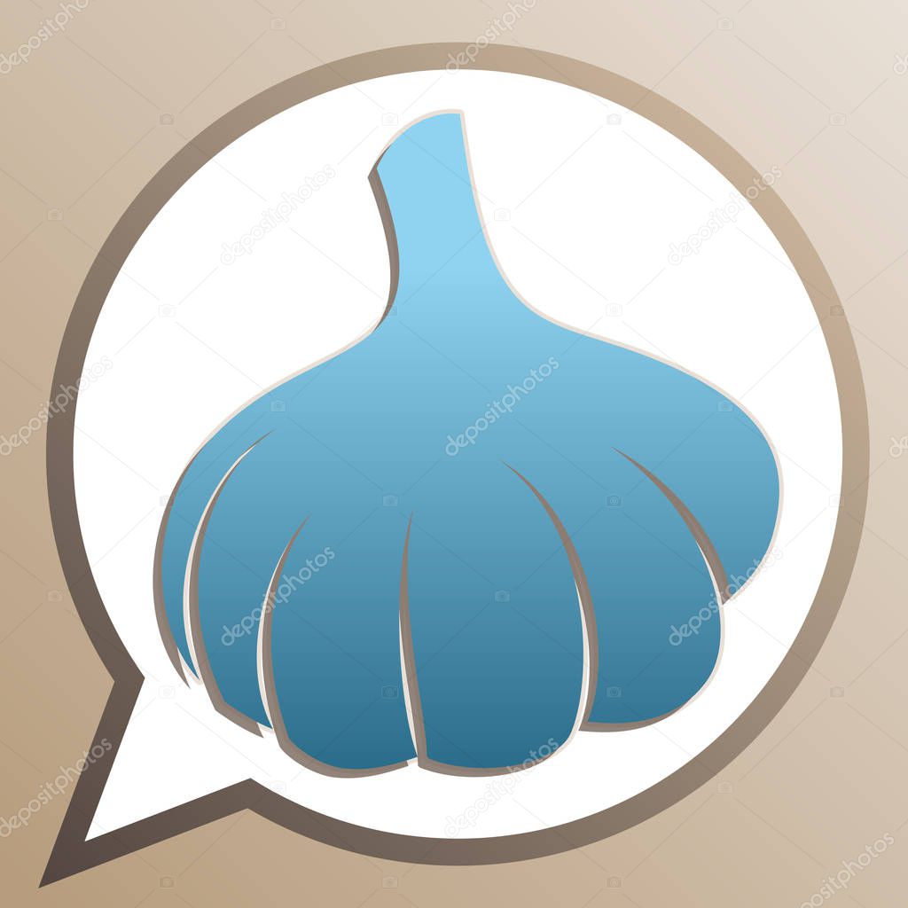 Garlic simple sign. Bright cerulean icon in white speech balloon