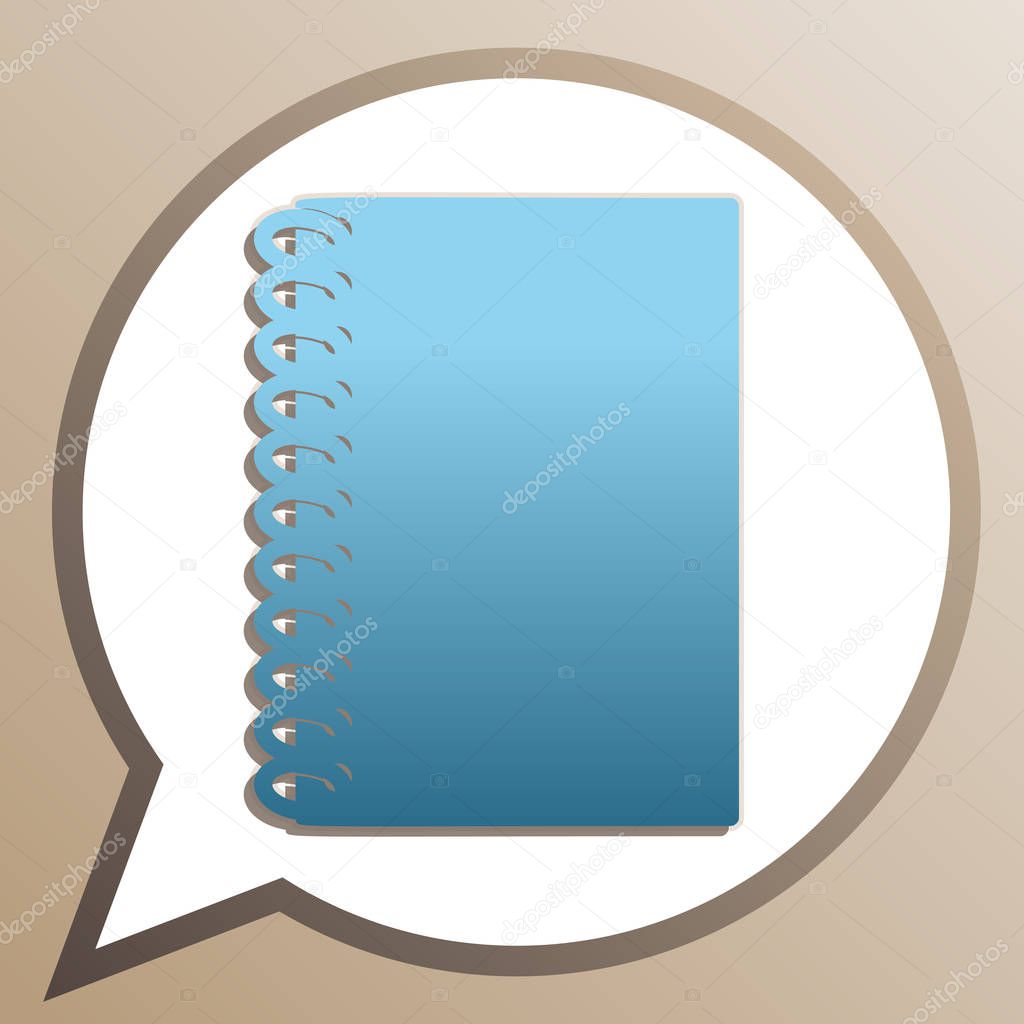 Notebook simple sign. Bright cerulean icon in white speech ballo