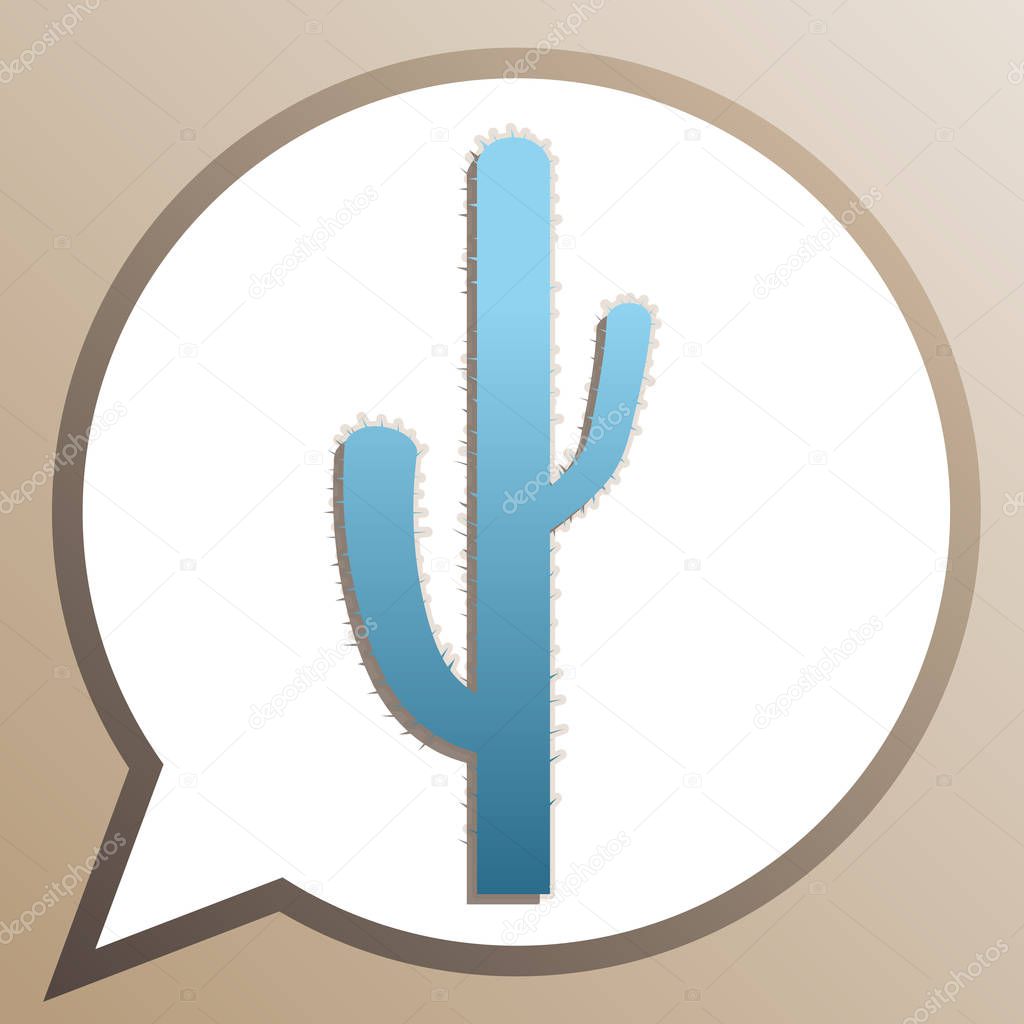 Cactus simple sign. Bright cerulean icon in white speech balloon