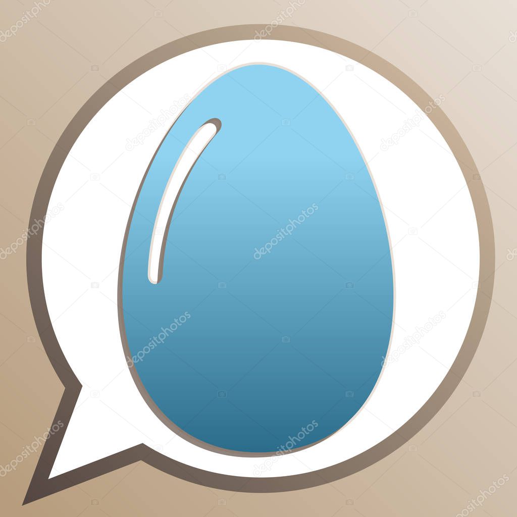 Chicken egg sign. Bright cerulean icon in white speech balloon a