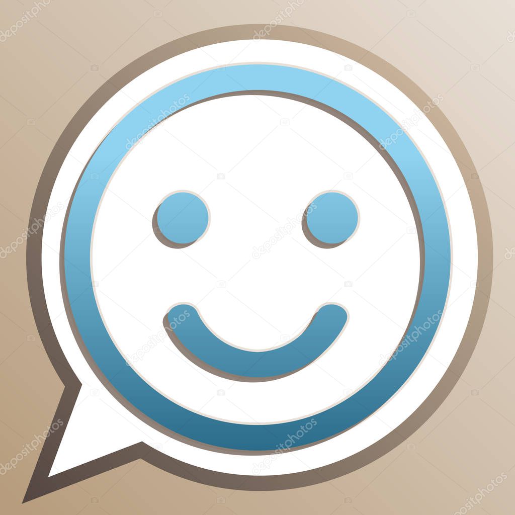 Smile icon. Bright cerulean icon in white speech balloon at pale