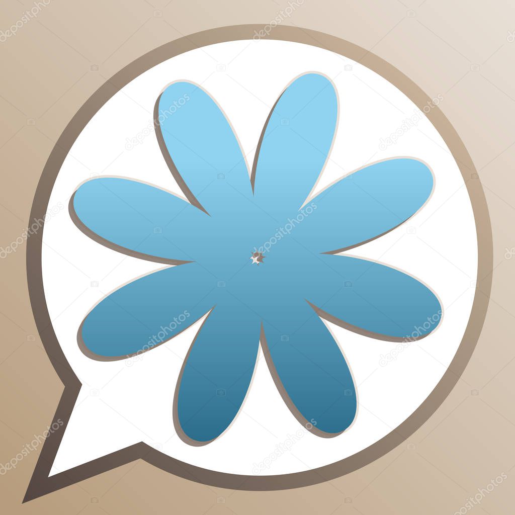 Flower sign illustration. Bright cerulean icon in white speech b