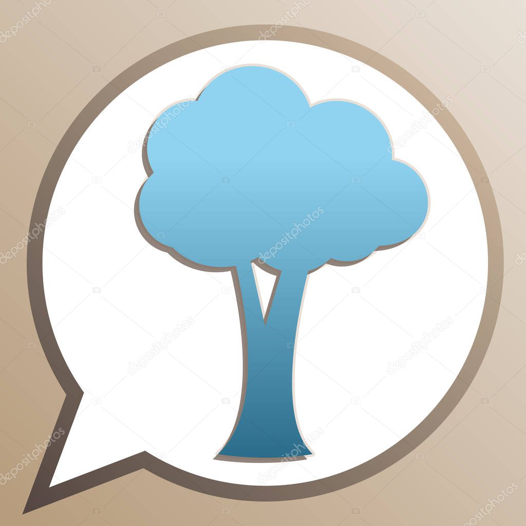 Tree sign illustration. Bright cerulean icon in white speech bal