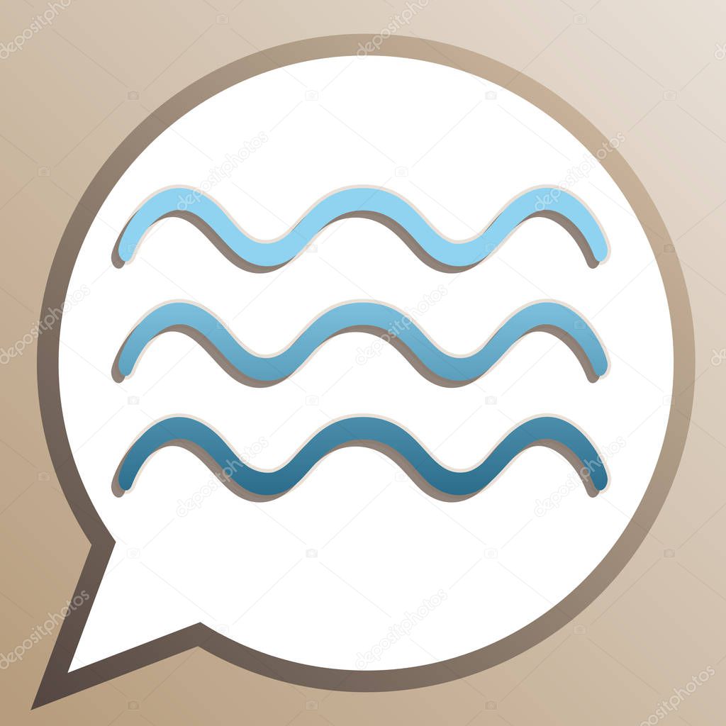Waves sign illustration. Bright cerulean icon in white speech ba