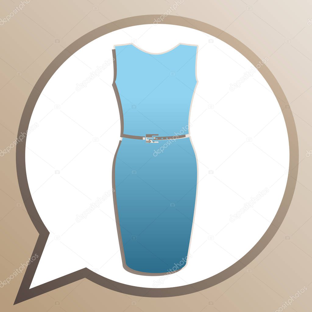 Dress sign illustration. Bright cerulean icon in white speech ba