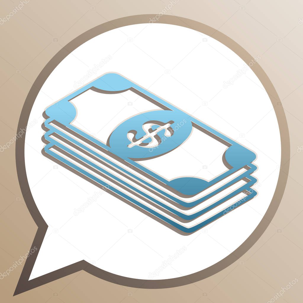 Bank Note dollar sign. Bright cerulean icon in white speech ball