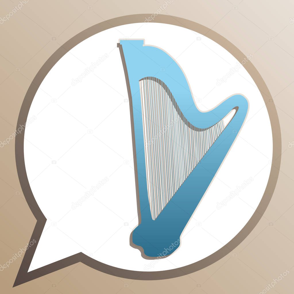 Musical instrument harp sign. Bright cerulean icon in white spee