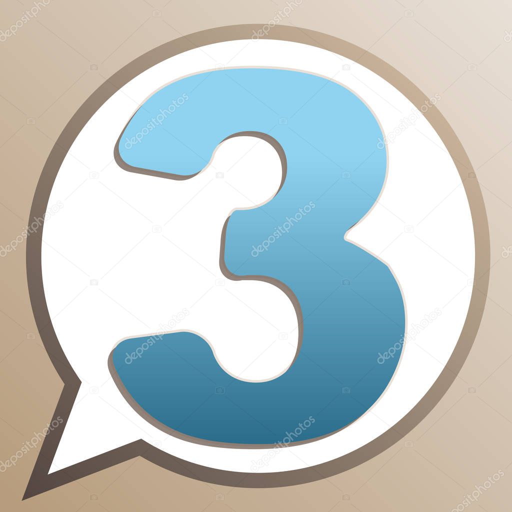 Number 3 sign design template element. Bright cerulean icon in w