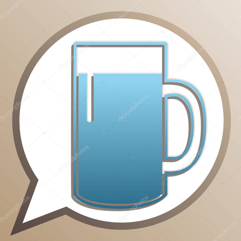 Beer glass sign. Bright cerulean icon in white speech balloon at