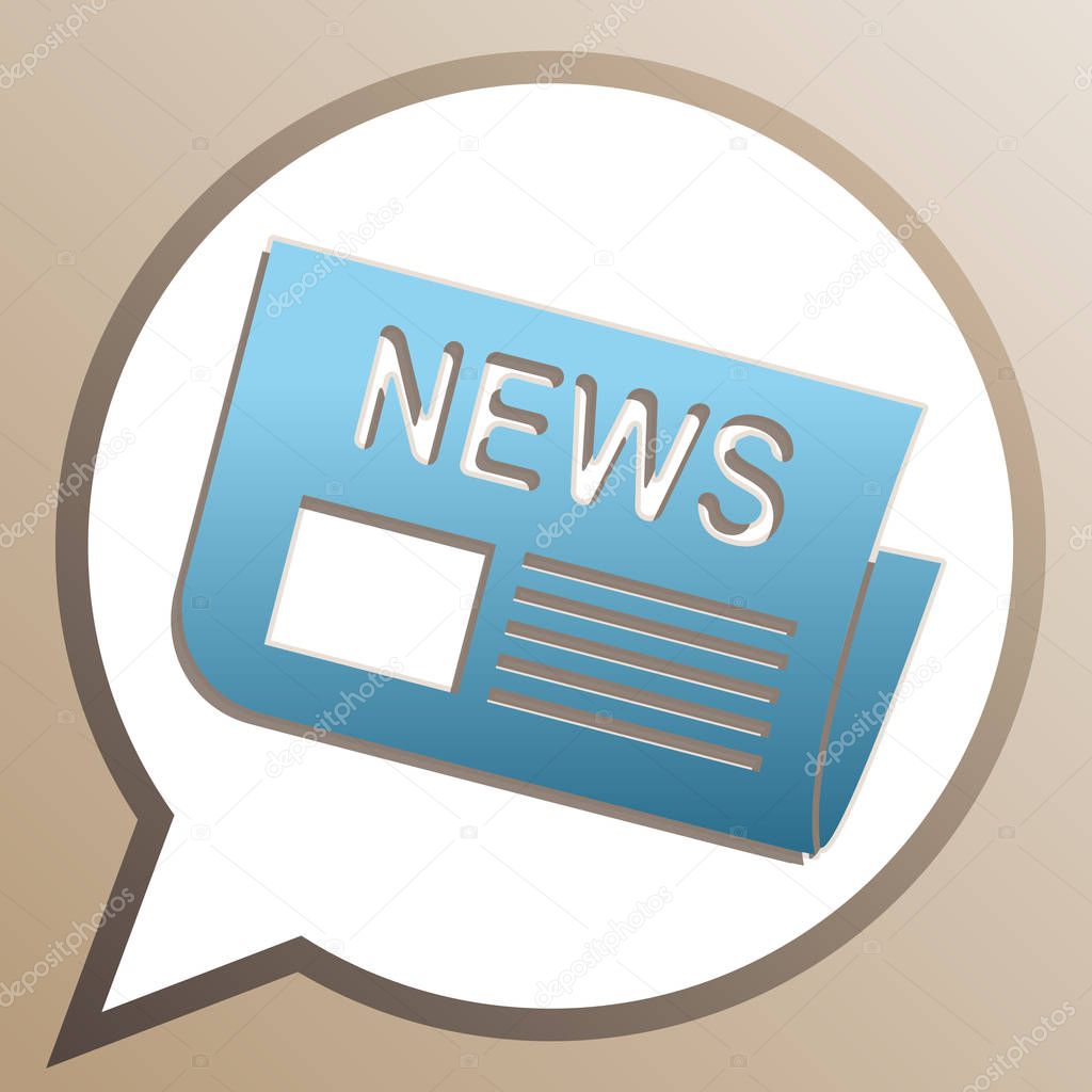 Newspaper sign. Bright cerulean icon in white speech balloon at 
