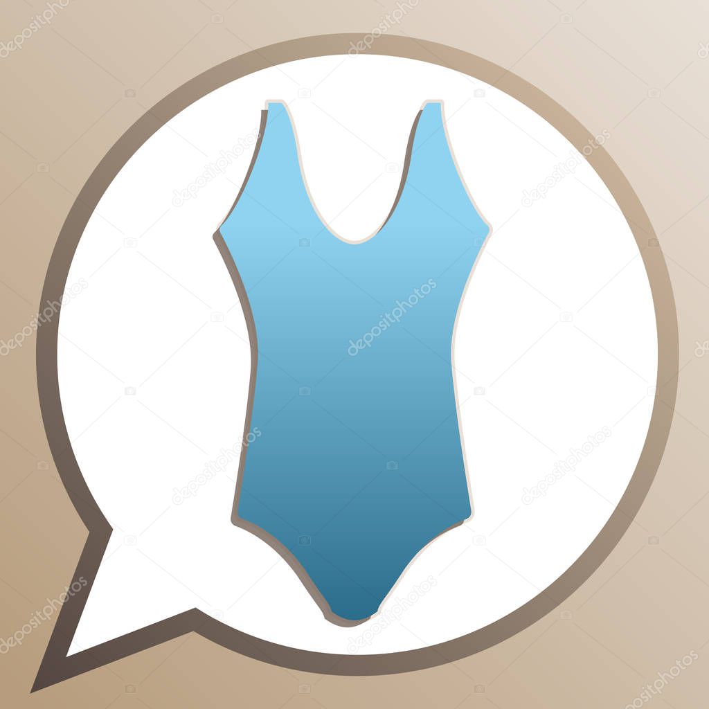 Woman's swimsuit sign. Bright cerulean icon in white speech ball