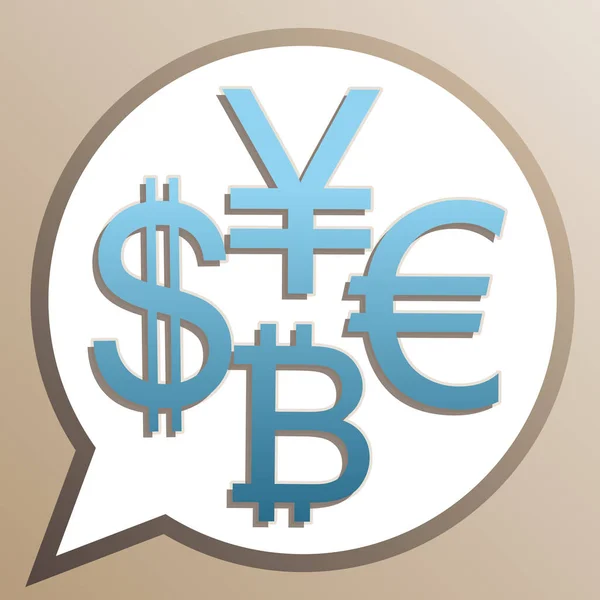 Währungszeichensammlung Dollar, Euro, Bitcoin, Yen. helles Ceru — Stockvektor