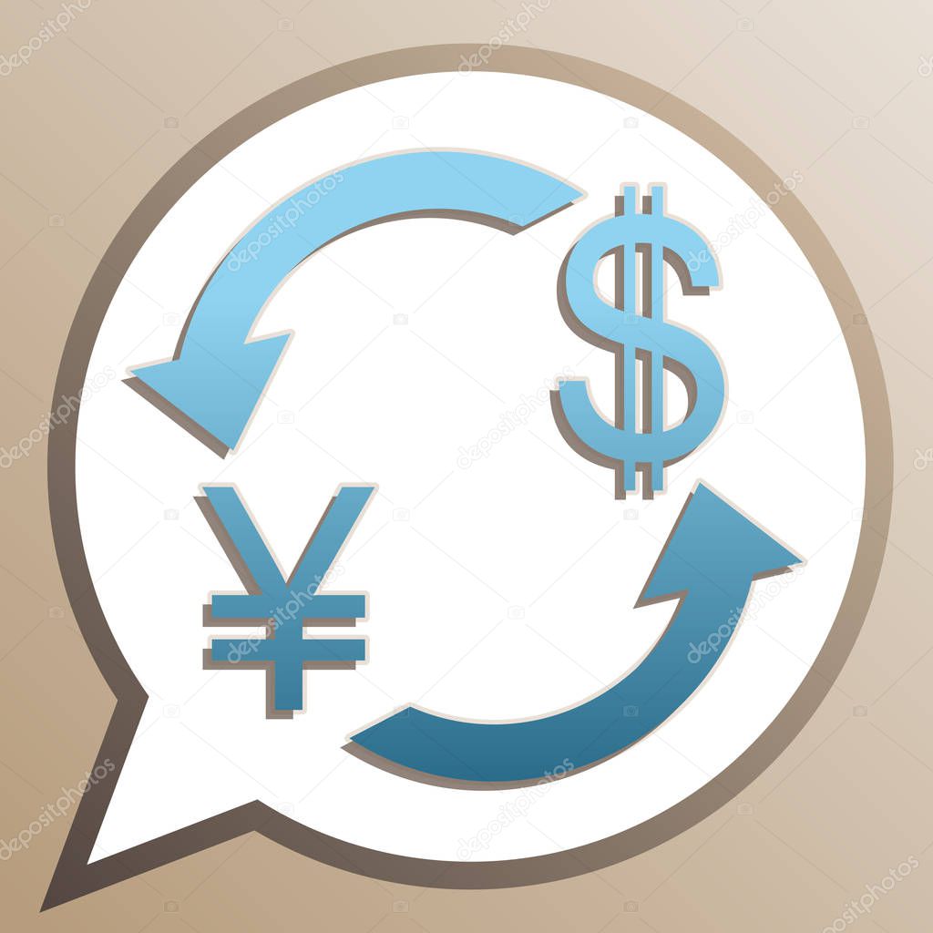 Currency exchange sign. Japan Yen and US Dollar. Bright cerulean