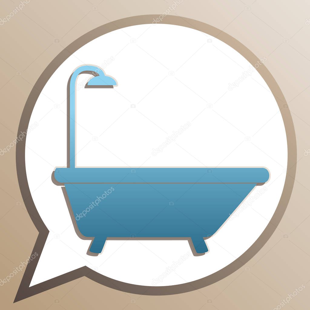 Bathtub sign. Bright cerulean icon in white speech balloon at pa
